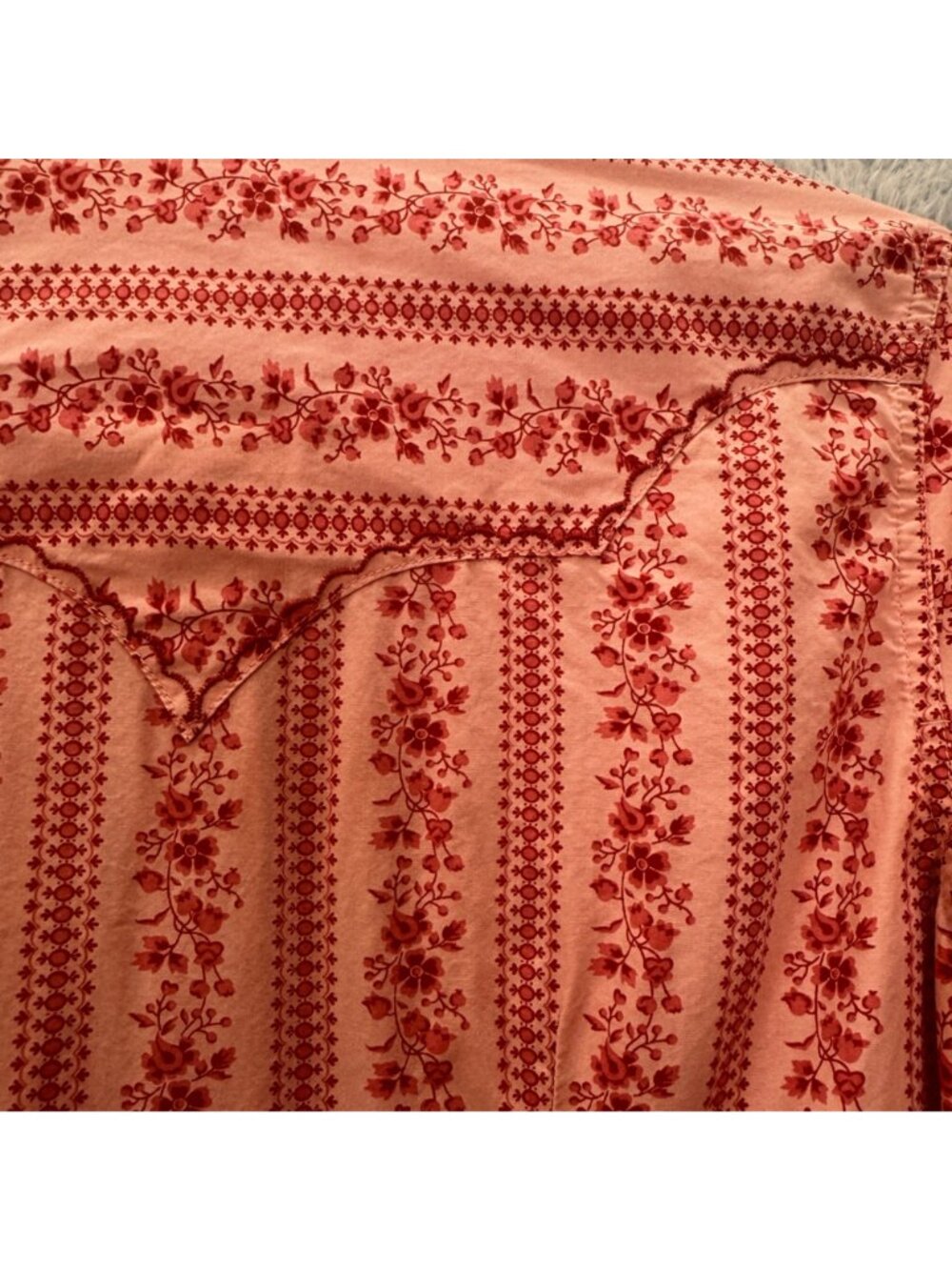 Vintage Lucky Brand Dungarees Pearl Snap Western Blouse Wallpaper Print - Small - Picture 9 of 11